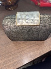 Inge Christopher Vintage Gold Black Shimmer Clutch Evening Bag Gold Strap