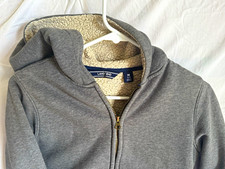Lands' End Kid's Full Zip Sherpa-Lined Fleece Hoodie Gray Size M 10-12 Regular