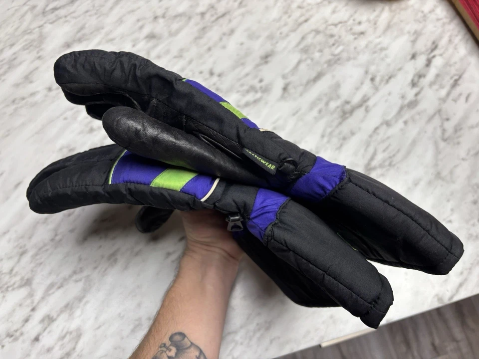 Vintage 80s Arctic Cat Snowmobile Gloves Mens XL Neon Purple Black Winter Sport - Image 4 of 4