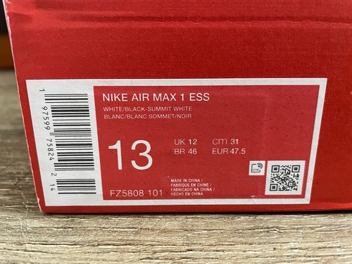 Nike Air Max 1 ESS White Black Summit White Men’s Sz 13 FZ5808-101 - 第 7/7 張圖片