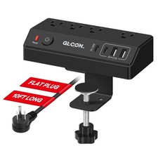 Desk Clamp Power Strip 20W USB C Mount 4 Outlets 4 USB 10ft Extension Cord