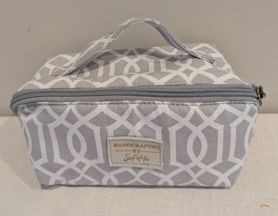 SiKeMa Geometric Arabesque Travel Pouch Grey Canvas w/ Zig Zag Waterproof Lining