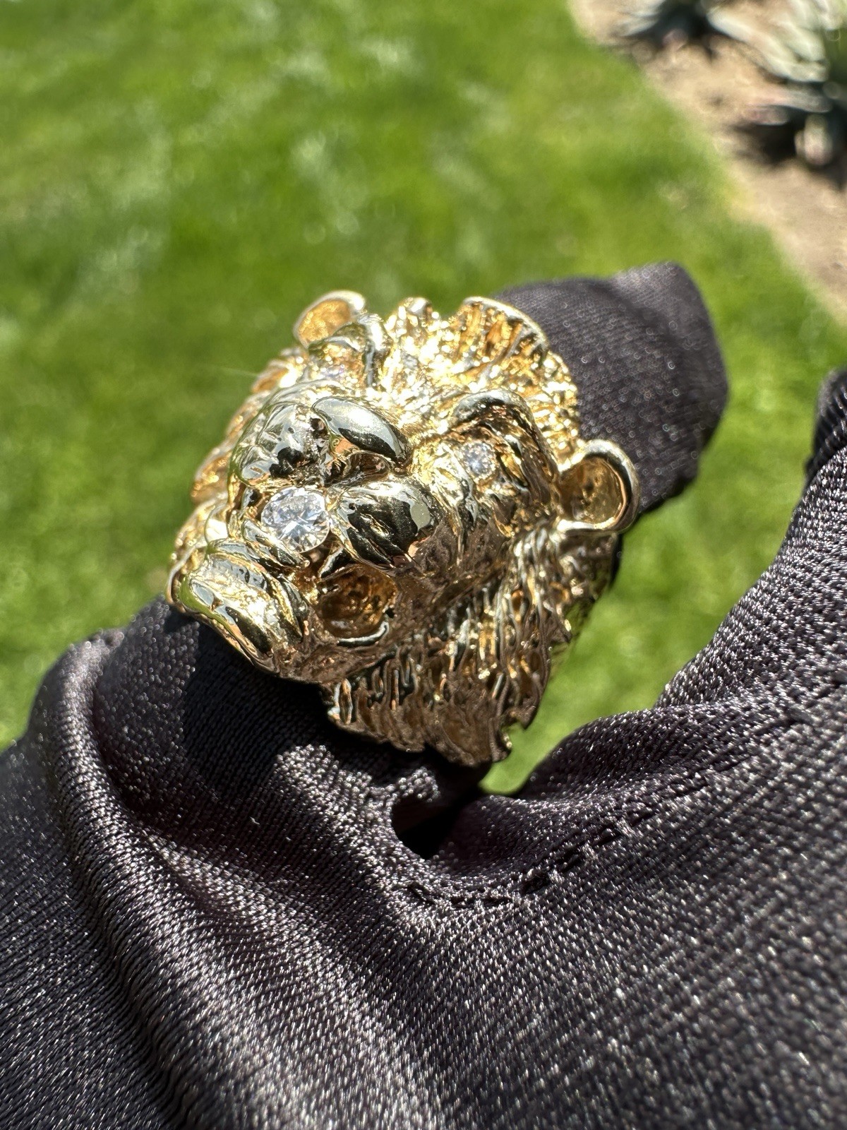 Bold Lion Face Diamond Ring Solid 14K Yellow Gold… - image 6