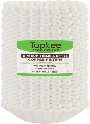 Tupkee Coffee Filters 8-12 Cups - 1400 Count, Basket, White Paper, Chlorine Free