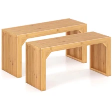 2PCS Bamboo Dining Bench 36” Long Entryway Bench Indoor Outdoor Solid Wood Bench