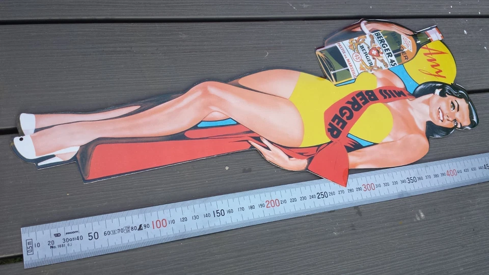 Ancienne tôle publicitaire vintage Any PIN UP BERGER - Photo 2/3