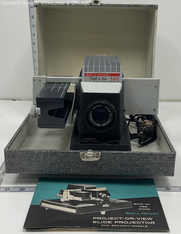 Bell Howell Project Or View 500 Slide Projector Gray Manual Case Power Cord