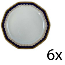 6er Set Kuchenteller 19,4 cm Winterling Marktleuthen Kobaltrand mit Goldrand eck