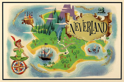 Disney Neverland Map Peter Pan 11x16.5 Poster 1953