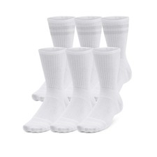 Under Armour 1387058 Essential Unisex Crew Socks 6-Pack , White, Large
