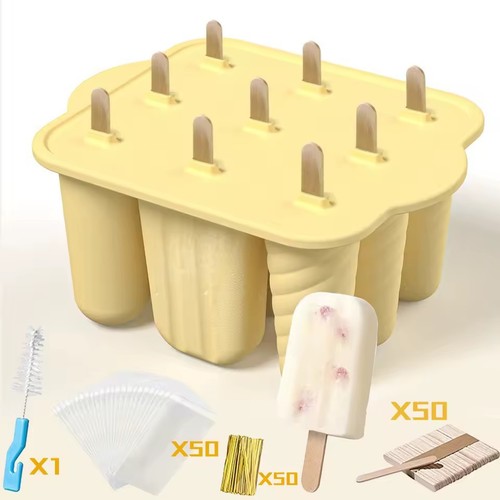 Summer DIY Ice Cream Tools with Wooden Sticks Silicone Popsicle Molds Kitchen
