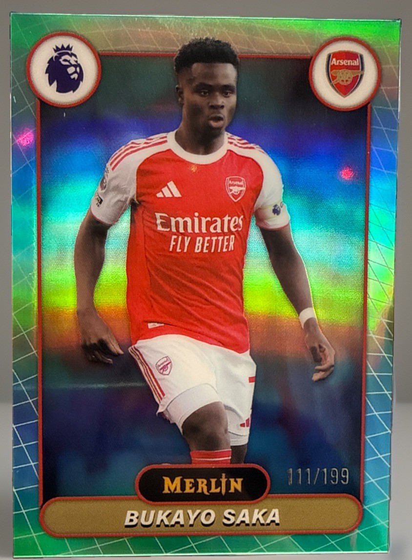 Bukayo Saka 2025-26 Topps Merlin Premier League Aqua Refractor Base /199 #11