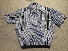 Vintage Alan Stuart Shirt Mens XL Blue Abstract Stripe Banded Short Sleeve 90s