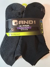 AND1 BLACK AND GREY 12 Pair ProPlatinum Low Cut Ankle Socks Arch Compression