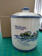Captain Spicers Louisville Pottery Lidded Covered Crock Canister Lighthouse 