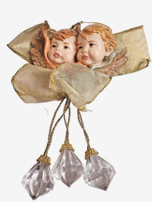VTG-Fontanini Reproduction-Polymer Resin-Cherub Angel Ornament-Acrylic Crystals