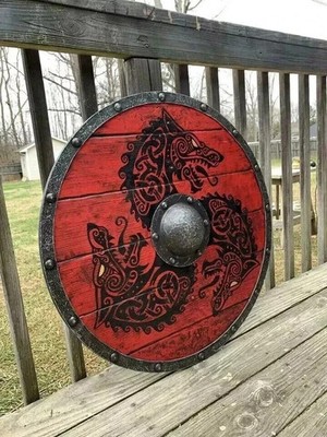 24'' Medieval Larp Warrior Wooden Viking Round Shield For LARP & Cosplay Armor