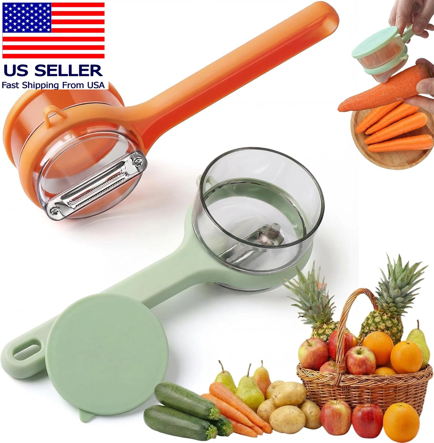2-Pack Pelador De Papas with Catcher, Stainless Steel Potatoes Peeler & Apple Pe