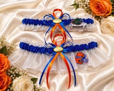 Luxury Florida Gators Inspired Wedding Garter Set Handmade White Organza Royal
