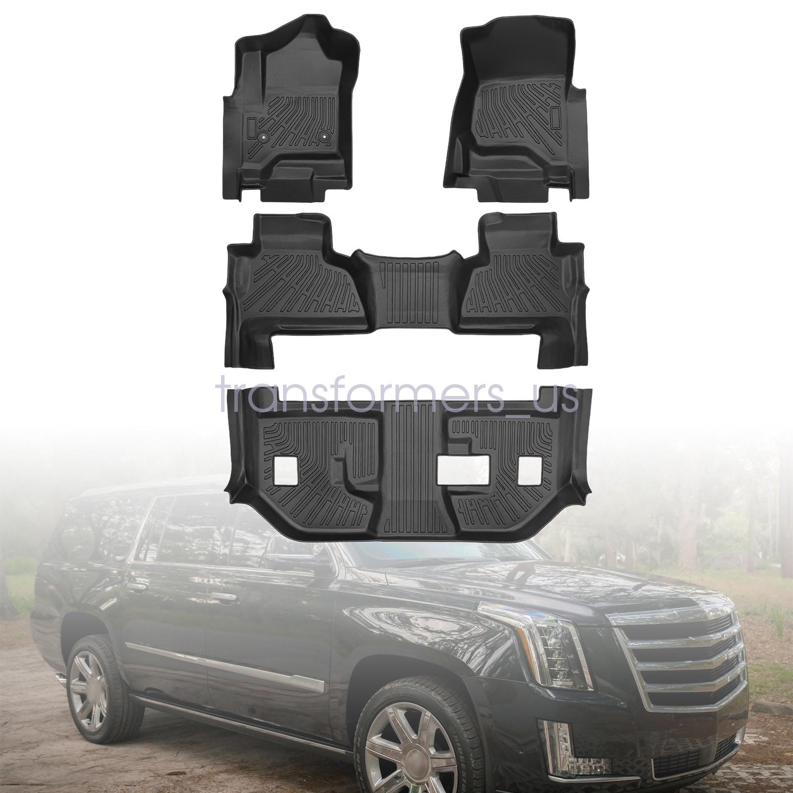Front & 2nd & 3rd TPE Floor Mats Liners Set For 2015-2020 Cadillac Escalade ESV