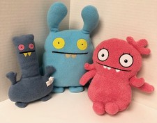 3 UGLYDOLL Plush MOXY GLENO  FEA BEA Ugly Dolls 8" Stuffed LOT Pink Blue K5