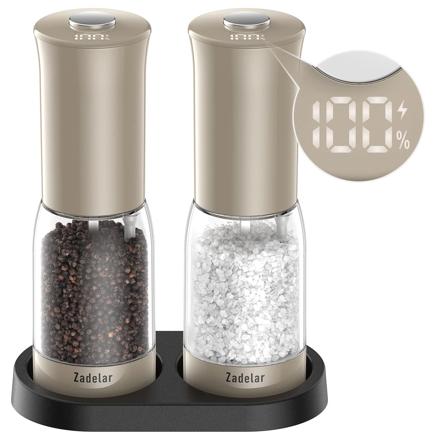 Electric Salt and Pepper Grinder Set with LED Power Display,Larger Capacity S...