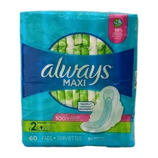 Always Maxi Feminine Pads Size 2 Long Super Flexi-Wings 60 Pack