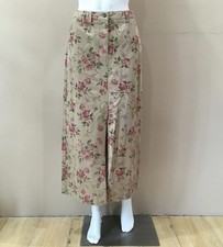 Vintage 90s Eddie Bauer Floral Denim Maxi Skirt Tan Rose Print Front Slit Sz 4