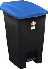 Image of 70L Black Waste Rubbish Recycling Pedal Wheelie Bin with Lid Blue