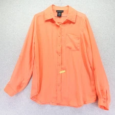 Attention Shirt Top Womens Large Sheer Casual Pocket Button Orange Long Sleeve