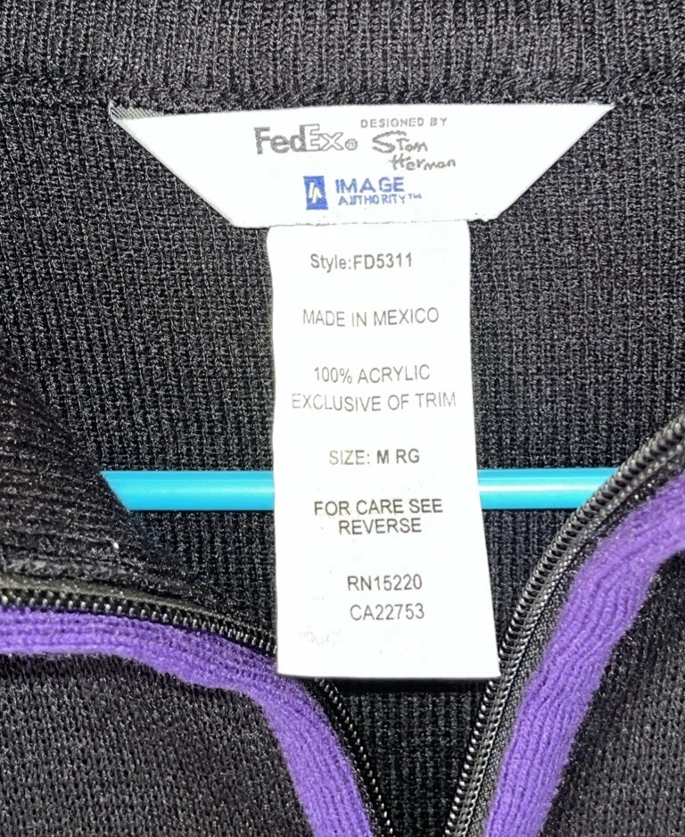 FedEx Black with Purple Trim Long Sleeve 1/4 Zip Collar Medium Light Sweater - Image 3 of 4