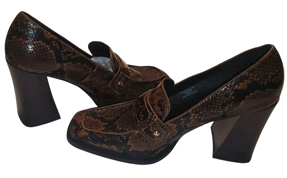 Nuevo con etiquetas Zapatos de salón Asos Talla 8 EU39 Mujer Marrón Piel de Serpiente Tacón Grueso Estilo Años 90 Y2k Foto 4 de 4