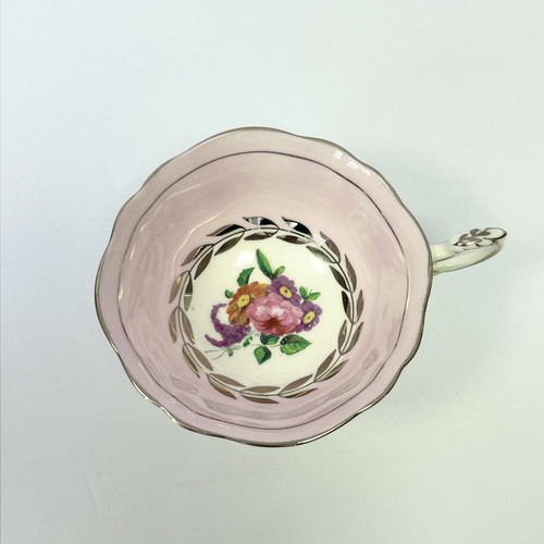 Paragon China TEACUP & SAUCER Pink w/ Flowers Silver Tone Accent Leaves Rose - Picture 9 of 12