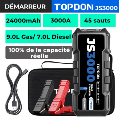 TOPDON JS3000 Booster de démarrage pour voiture Powerbank Jump Starter 3000A FR - Photo 1/4