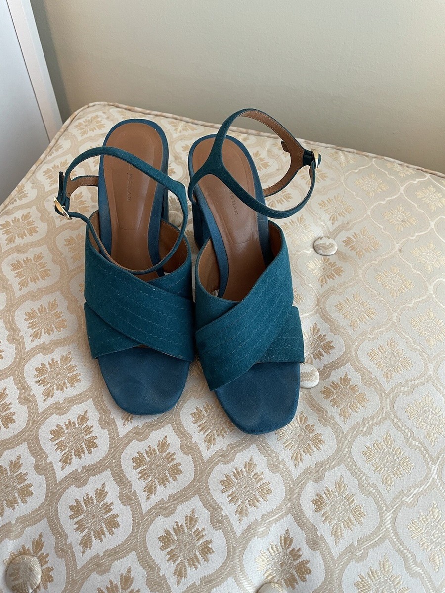Zara Woman Blue Suede High Heeled Wrap Front Sandals size 38