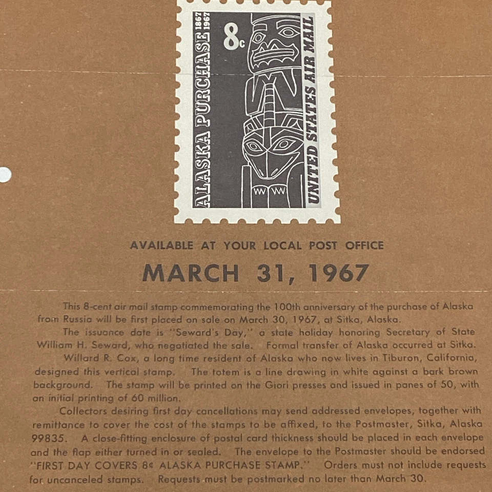 1967 8¢ Alaska Purchase Commemorative Air Mail Postage Stamp FDC Advertising - Image 3 of 4