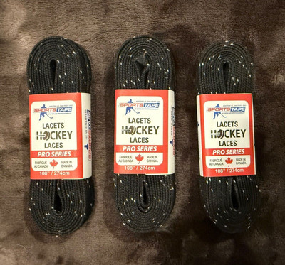 SPORTS TAPE HOCKEY LACES PRO SERIES- Three Pairs -MADE IN CANADA - 108  Unwaxed