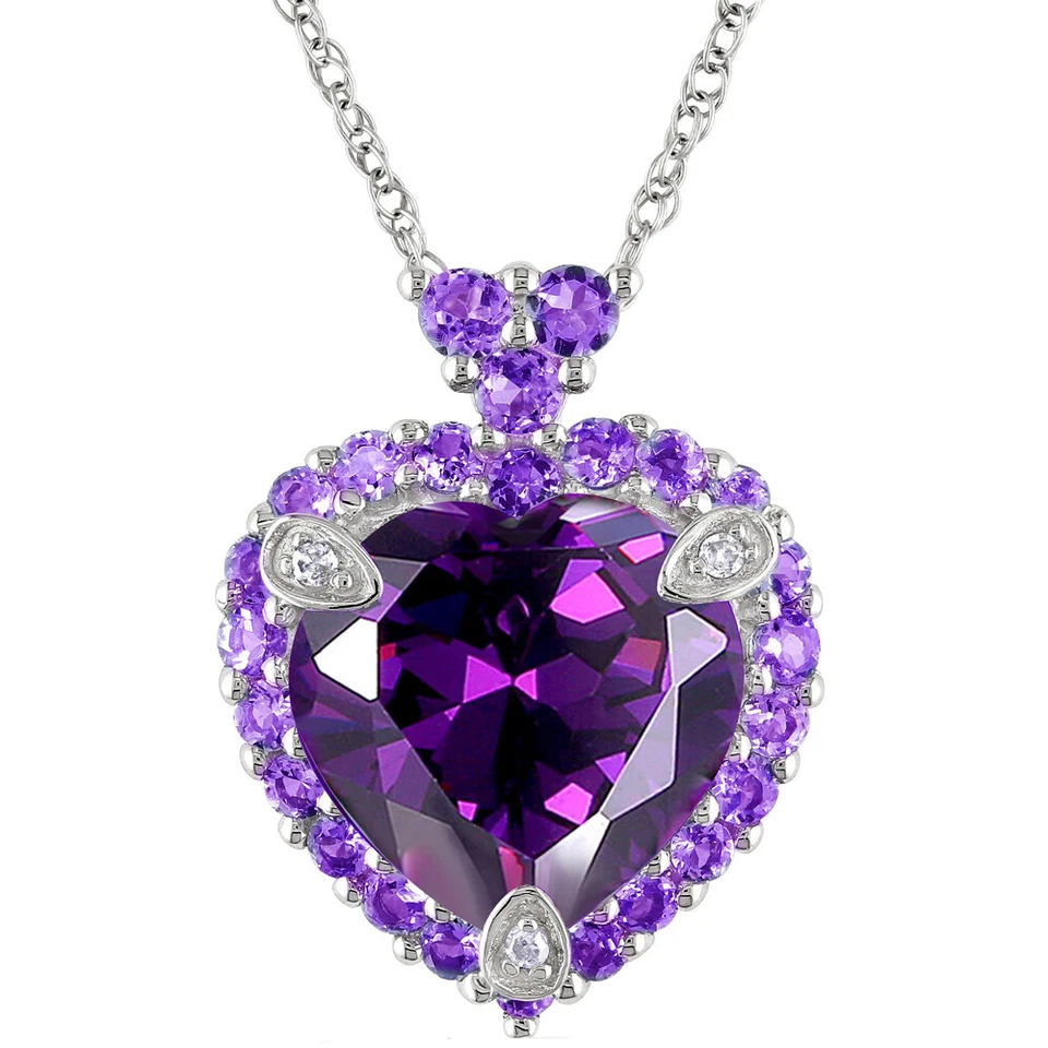 Love Heart Full of Stone Purple Amethyst Gemstone Silver Women Necklace Pendants - Image 2 of 4