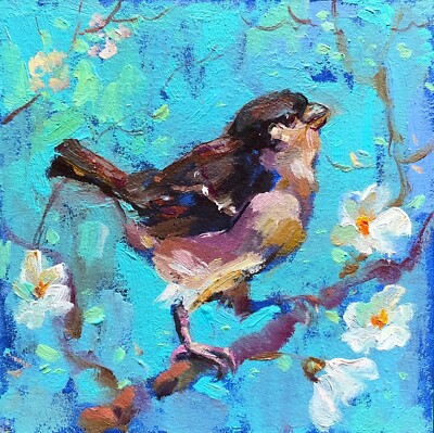 Bird Painting Original Oil Painting Small Sparrow Painting Bird Art Bird Gift
