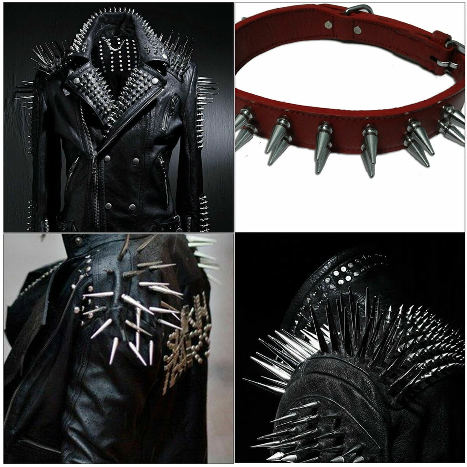 100pcs Lungo Cono Borchie Spuntoni Rivetti Plastica Fai da Te Pelle Craft Borsa - Immagine 2 di 3