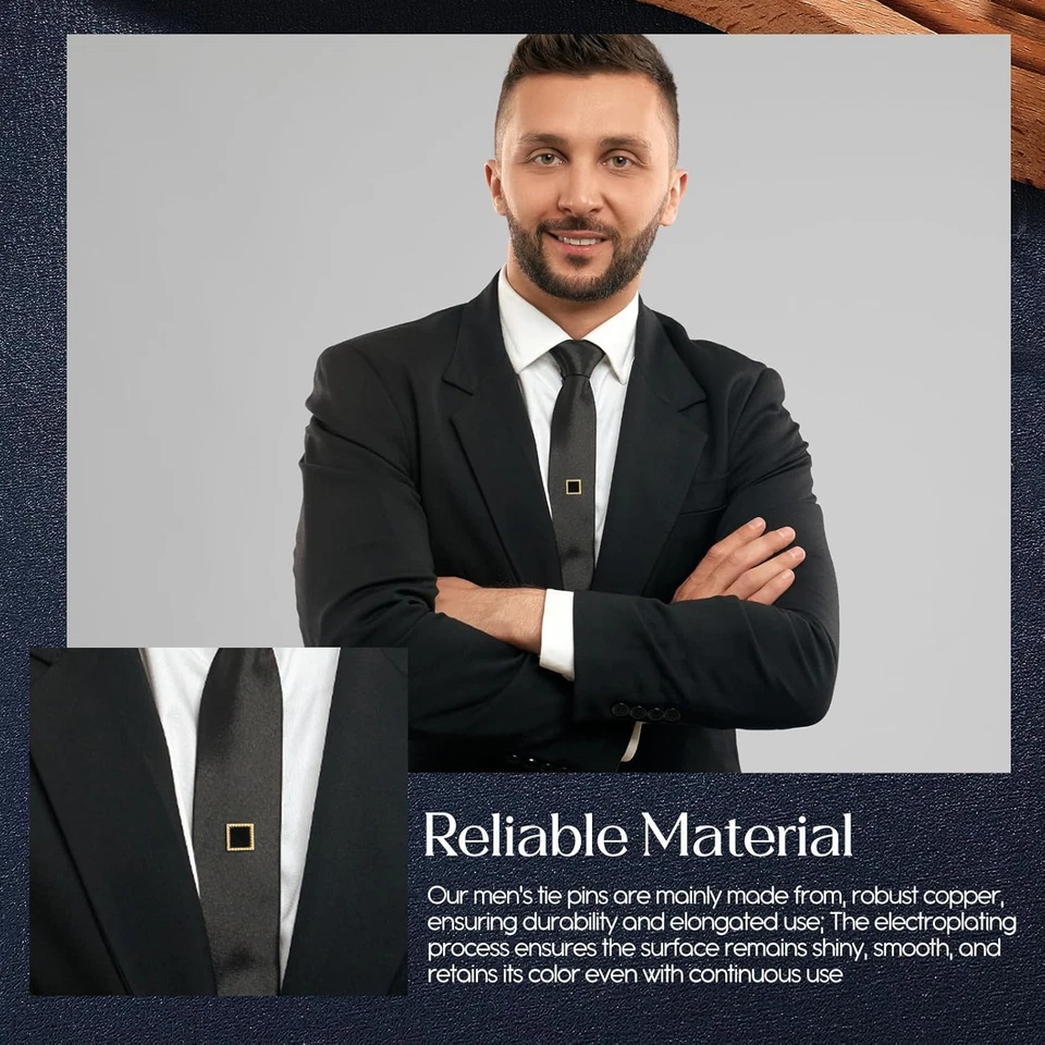 Pin de gravata Misdary 9 peças para homens com corrente prata preta ouro tie tack Cl - Imagem 4 de 4