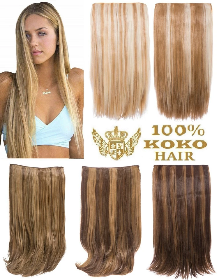 KOKO Hair 180g Streak Highlighted One Piece/Weft Straight Clip-in Extensions