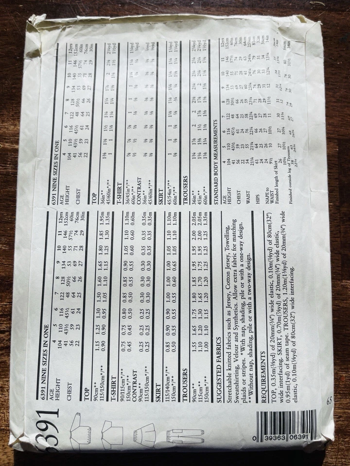 Vintage New Look Pattern #6391 Kids Sets Pant Skirt Shirt 90's CUT Size 4-9yrs - Image 2 of 2