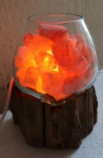 Lamp Of Salt Unrepeatable Made Glass Blown On Wood Left Natural