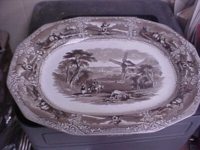 Antique George Wooliscroft EON Brown Ironstone 13 3/8'' Platter C1851-1864