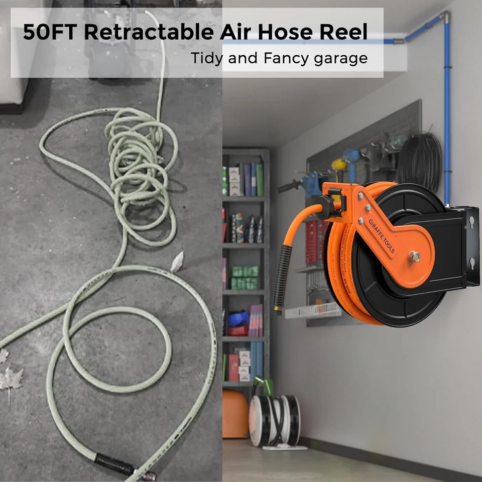 Giraffe Tools 50FT Retractable Air Hose Reel Air Compressor Hose Reel 300 PSI - Image 2 of 4