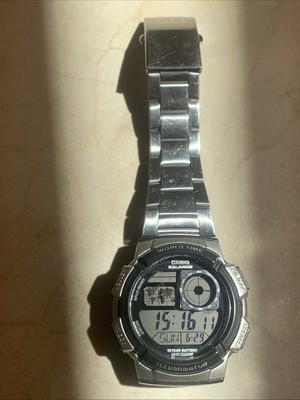 Casio 3198 Vintage Weltzeit Map World Time Uhr Selten TOP Silber Metall