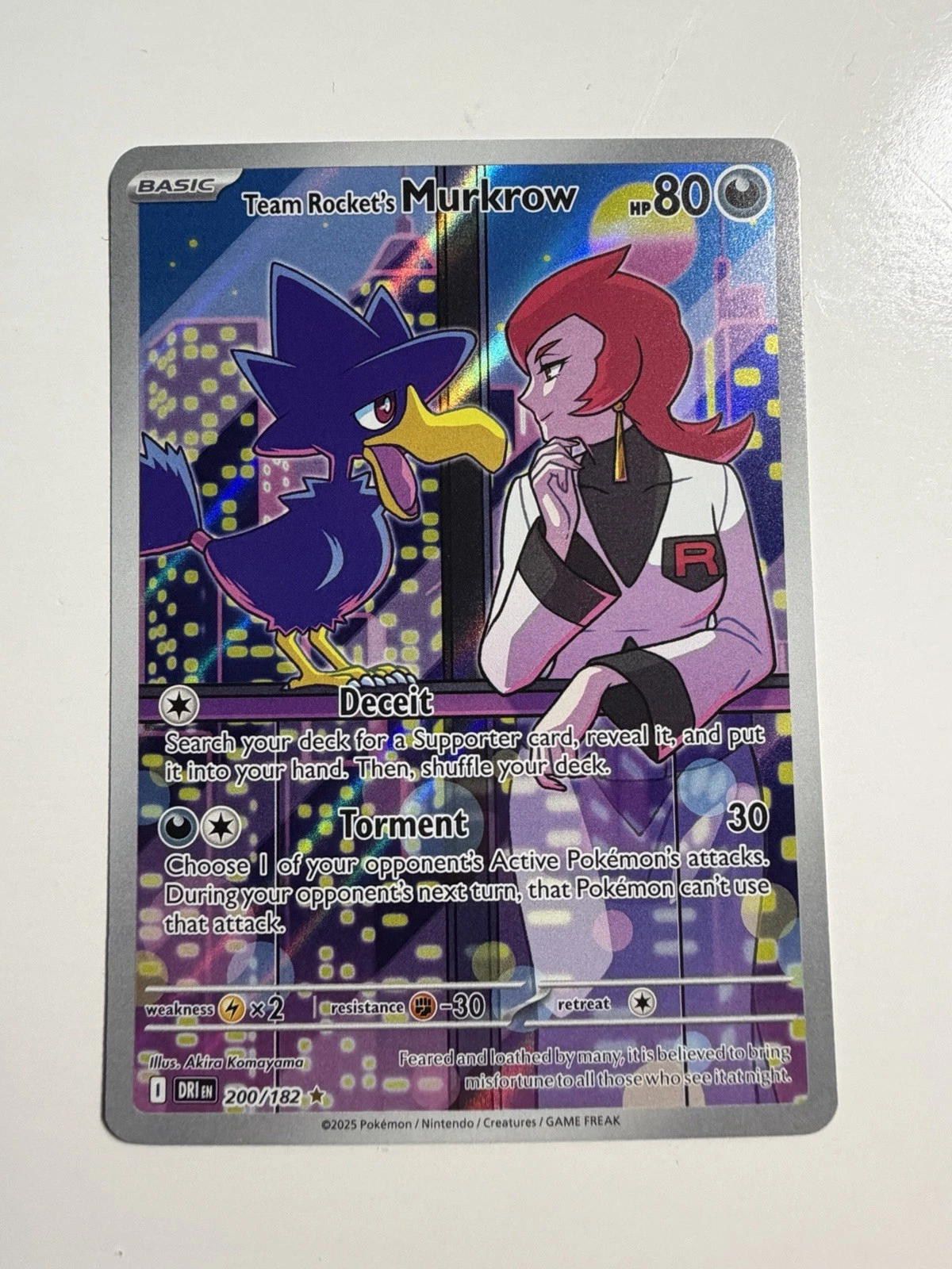 Pokemon Team Rockets Murkrow Illustration Rare Card 200/182 Destined Rivals