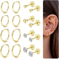 Ohrringe Set 8 Paar 316L Chirurgenstahl Gold Plattiert Cubic Zirkonia