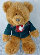 Commonwealth Christmas Teddy Bear Brown Green Velvet Plaid 20" Plush Stuffed